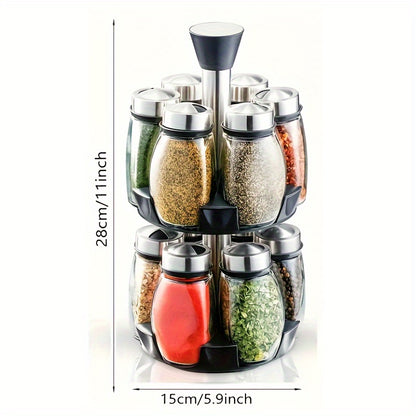 Spice Container Set - 13 Piece Swivel Spice Rack Organizer for Kitchen Cabinets and Countertops - ZOOMNSTORE