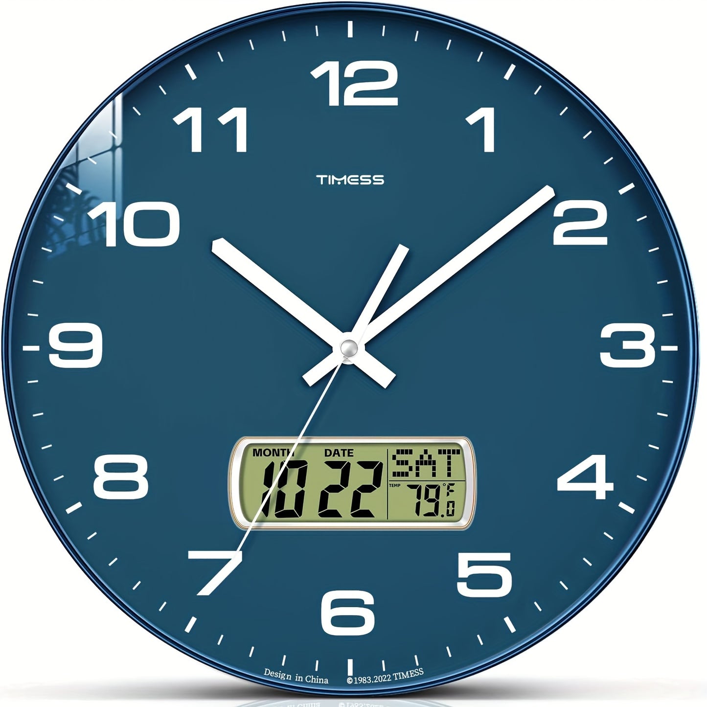 Silent No-Ticking Wall Clock with Perpetual Calendar - Easy-to-Read Analog and Digital Time in Teal White Blue Gold - ZOOMNSTORE