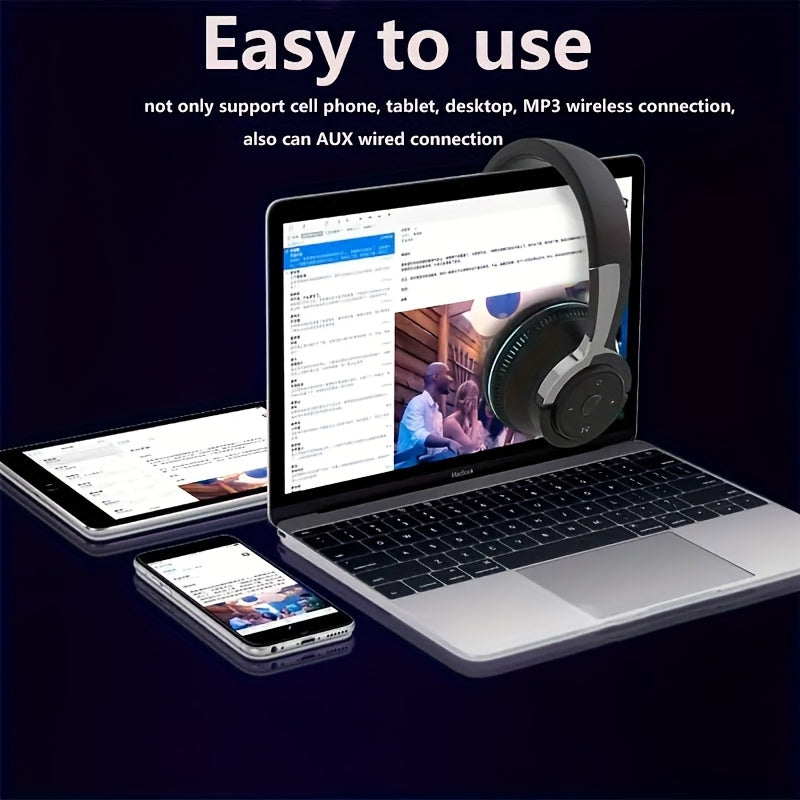 Wireless Headphones - 24 Hours Playtime Over Ear with Mic FM Radio Soft Earpads LED Light TF Card and AUX Support - ZOOMNSTORE