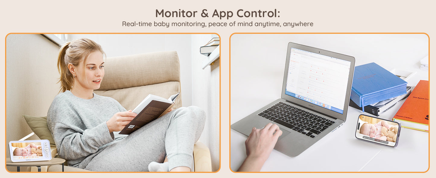 BOIFUN 2K 5'' Screen Control Wifi Video Baby Monitor Camera, ,Two-Way Talk, Motion&Crying Detection, Auto Tracking, Night Vision