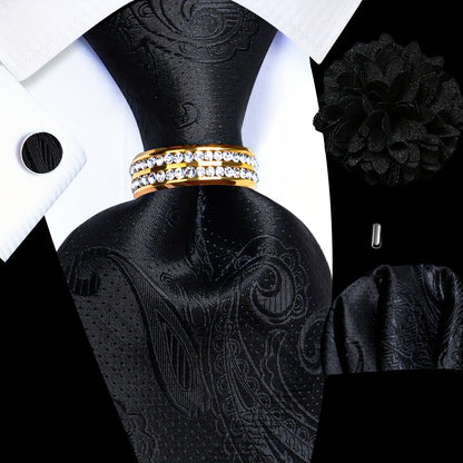 Mens Luxury Tie Set - Elegant 5PCS with Pocket Square Cufflinks Tie Ring Lapel Pin - ZOOMNSTORE