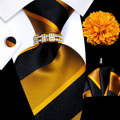 Mens Luxury Tie Set - Elegant 5PCS with Pocket Square Cufflinks Tie Ring Lapel Pin - ZOOMNSTORE