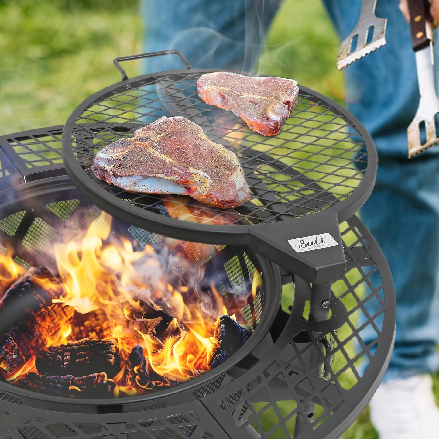 Bali Outdoors Round Wood Burning Fire Pit - Sturdy Steel BBQ Pit for Backyard Parties - ZOOMNSTORE