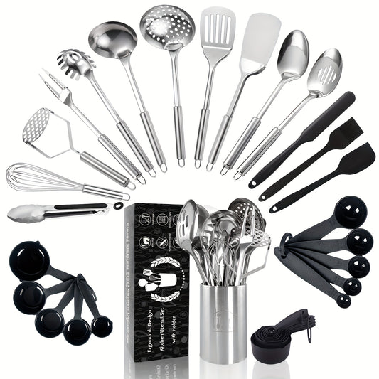 25-Piece Stainless Steel Cooking Utensils Set - Heat Resistant Kitchen Tools with Spatulas Serving Spoons Ladle  More - ZOOMNSTORE