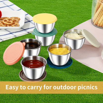 6-Piece Stainless Steel Salad Dressing Containers with Leak-Proof Silicone Lids for Bento Boxes Travel  Picnics - 24 Ounces Each - ZOOMNSTORE