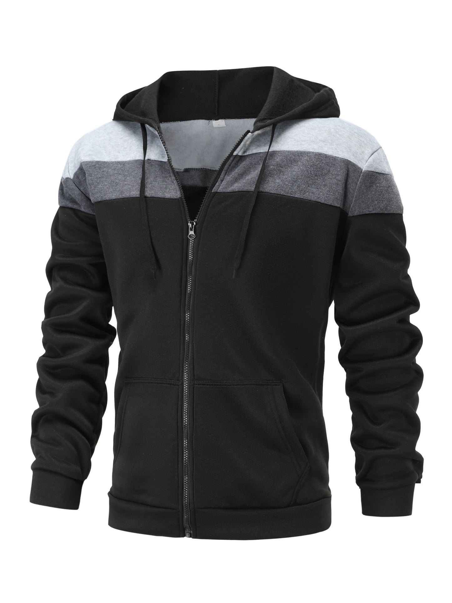 Mens Casual Zip-Up Hoodie - Solid Color Long Sleeve Pullover Stretch Polyester AutumnWinter Fashion - ZOOMNSTORE