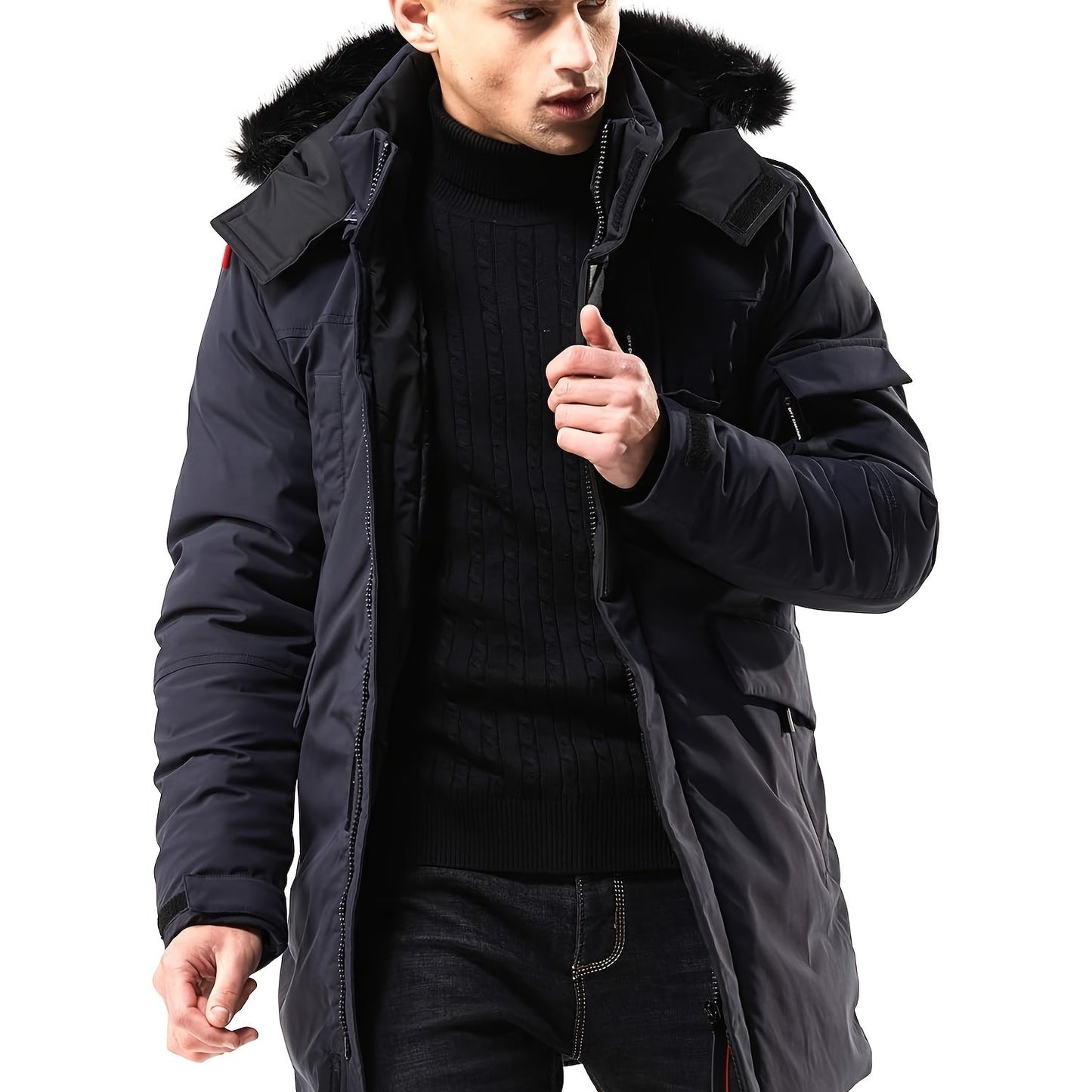 Mens Waterproof Parka Jacket - Warm Puffer Coat with Removable Faux Fur Hood - ZOOMNSTORE