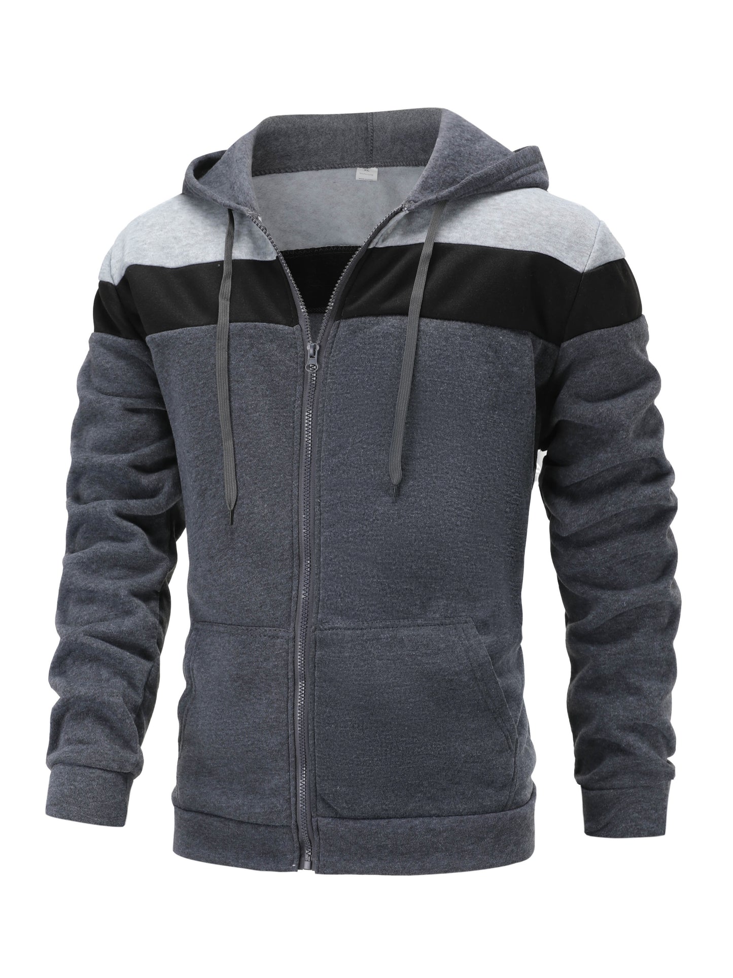Mens Casual Zip-Up Hoodie - Solid Color Long Sleeve Pullover Stretch Polyester AutumnWinter Fashion - ZOOMNSTORE