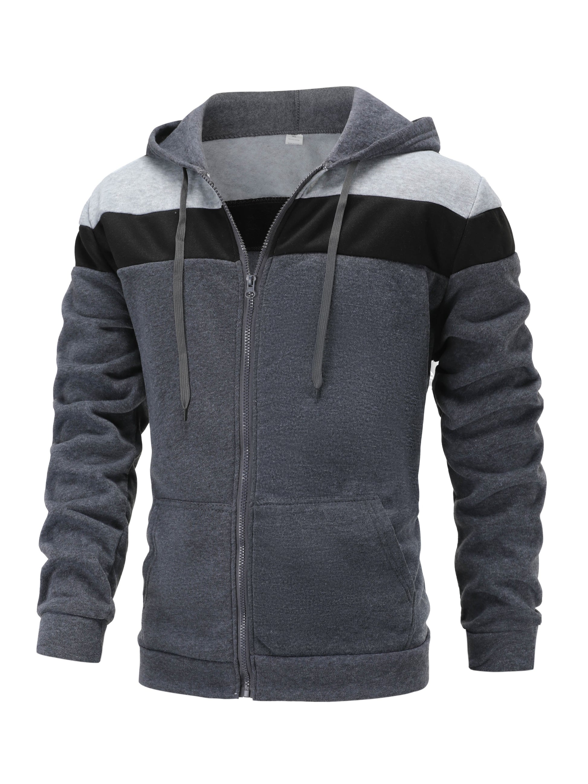 Mens Casual Zip-Up Hoodie - Solid Color Long Sleeve Pullover Stretch Polyester AutumnWinter Fashion - ZOOMNSTORE