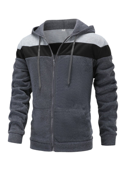 Mens Casual Zip-Up Hoodie - Solid Color Long Sleeve Pullover Stretch Polyester AutumnWinter Fashion - ZOOMNSTORE