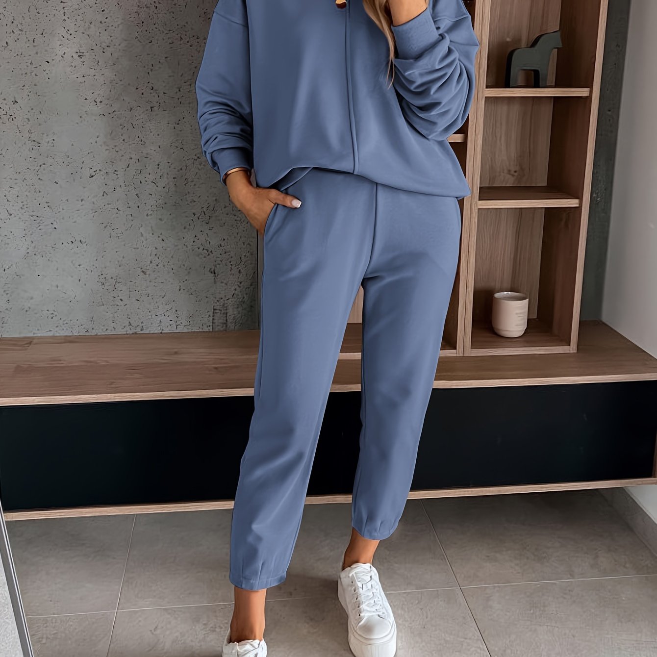 Womens Long Sleeve Pullover  Jogging Pants Set - Casual Autumn Winter Commuting Outfit with Pockets - ZOOMNSTORE