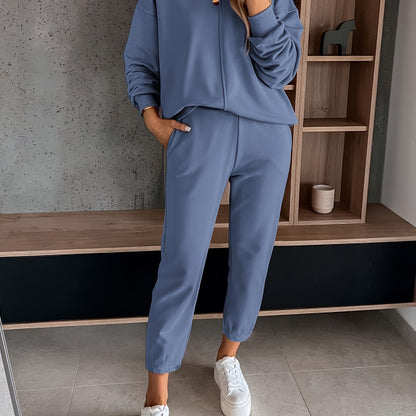 Womens Long Sleeve Pullover  Jogging Pants Set - Casual Autumn Winter Commuting Outfit with Pockets - ZOOMNSTORE
