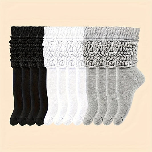 6 Pairs Women's Cozy Knit Calf Socks - Warm, Soft, and Comfortable High Leg Socks in Black, White, Gray, and Charcoal - Perfect for All Seasons, Everyday Comfort Socks | Soft Stretch Socks | Knit Texture Socks, Cute Socks - ZOOMNSTORE