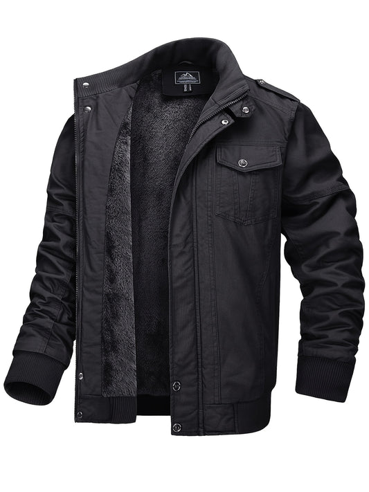 Mens Windproof Winter Jacket - Fleece-Lined Waxed Canvas with Multi-Pockets Sizes S to 2XL - ZOOMNSTORE