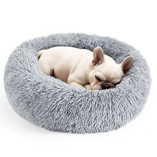 Fluffy Teddy Donut Pet Bed - Washable Polyester Fiber Lounger for Small to Medium Dogs  Cats with Anti-Slip Bottom - ZOOMNSTORE
