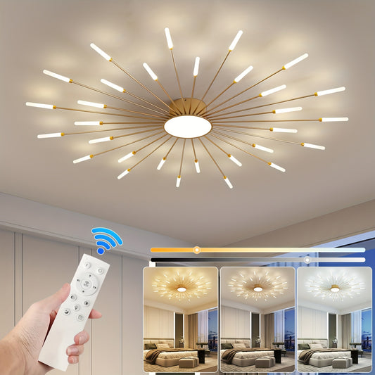 Gold Modern Fireworks Chandelier with 30 LEDs Adjustable 60W-120W 3000K-6500K Lighting for Living Room Bedroom and Dining Room - ZOOMNSTORE