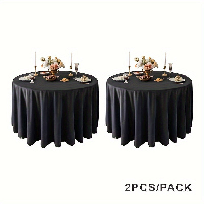 120-Inch Round Polyester Tablecloths - 2 Pack Black  White Perfect for Events  Parties - ZOOMNSTORE