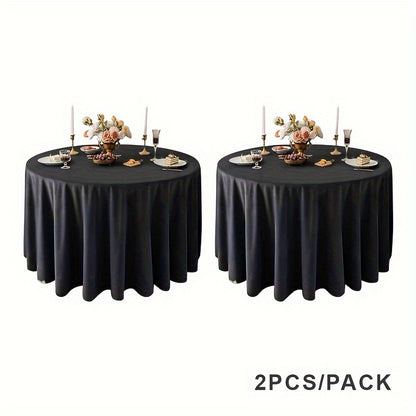 120-Inch Round Polyester Tablecloths - 2 Pack Black  White Perfect for Events  Parties - ZOOMNSTORE