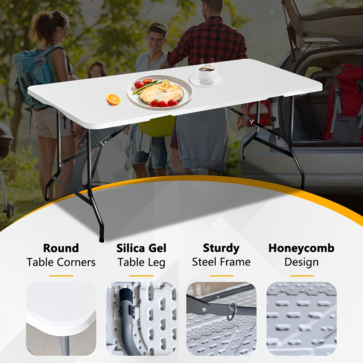 Heavy Duty 300 Lb Folding Table - 6 Foot Portable Bar for IndoorOutdoor Use - ZOOMNSTORE