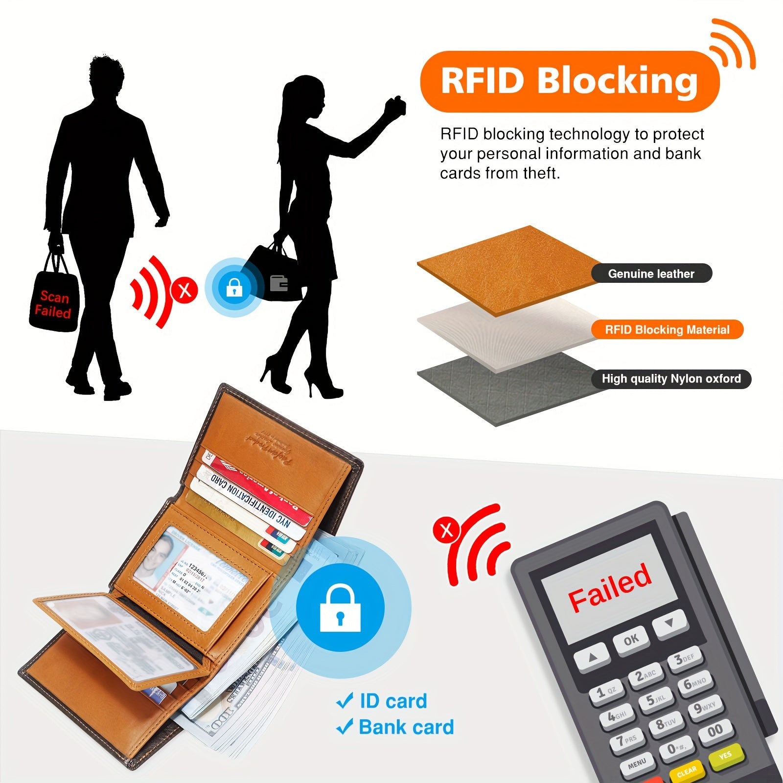 Slim RFID Blocking Leather Wallet for Men - 8 Card Slots 3 ID Windows 2 Bill Compartments - ZOOMNSTORE