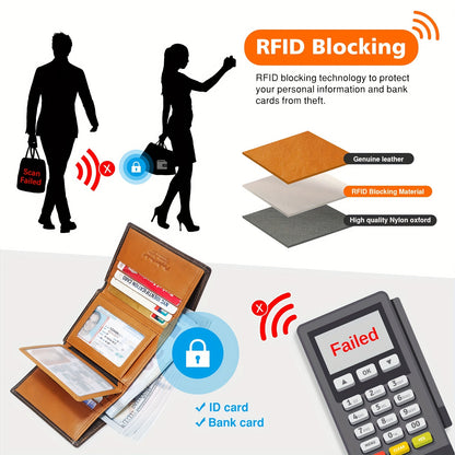 Slim RFID Blocking Leather Wallet for Men - 8 Card Slots 3 ID Windows 2 Bill Compartments - ZOOMNSTORE