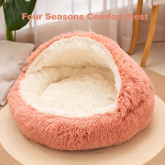 Plush Cat Nest Bed - Cozy Cave for Small Pets with Removable Cover - ZOOMNSTORE