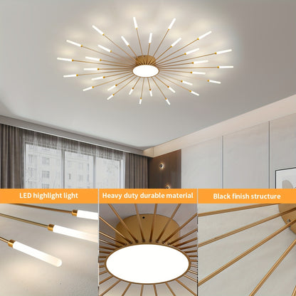 Gold Modern Fireworks Chandelier with 30 LEDs Adjustable 60W-120W 3000K-6500K Lighting for Living Room Bedroom and Dining Room - ZOOMNSTORE