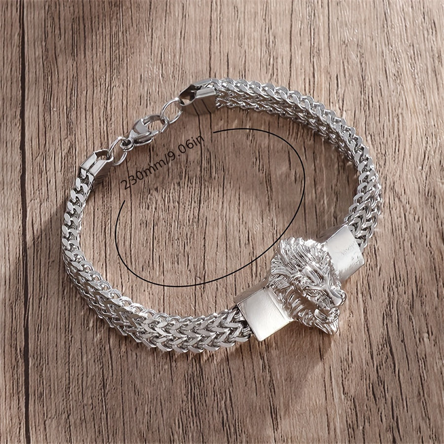Mens Stainless Steel Lion Head Bracelet - 2PCS Hip-Hop Braided Chain Wristband - ZOOMNSTORE