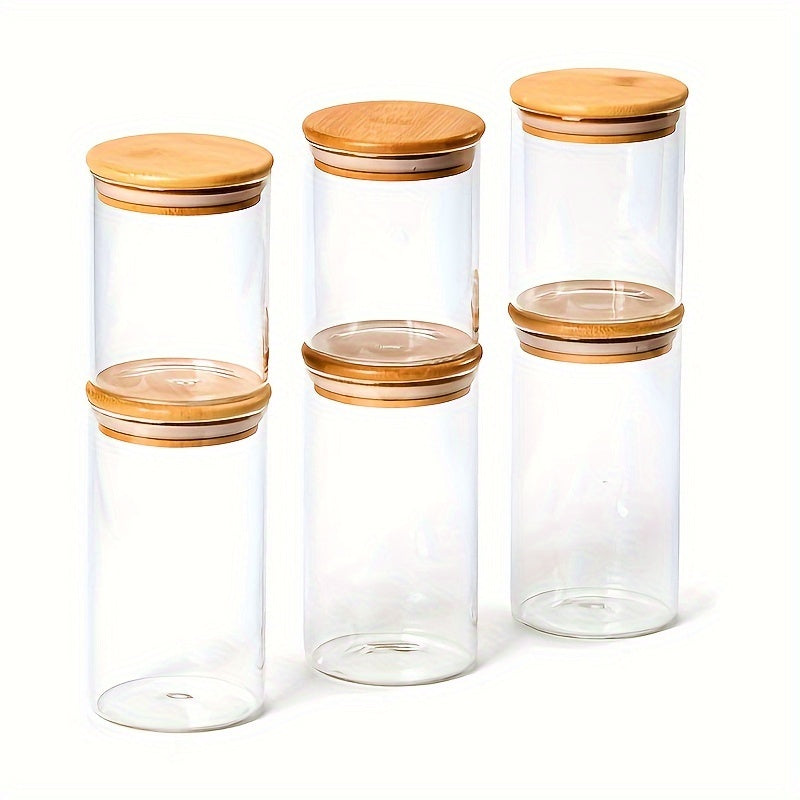 Set of 6 Borosilicate Glass Jars with Bamboo Lids - Airtight Food Storage Canisters for Kitchen  Pantry - ZOOMNSTORE