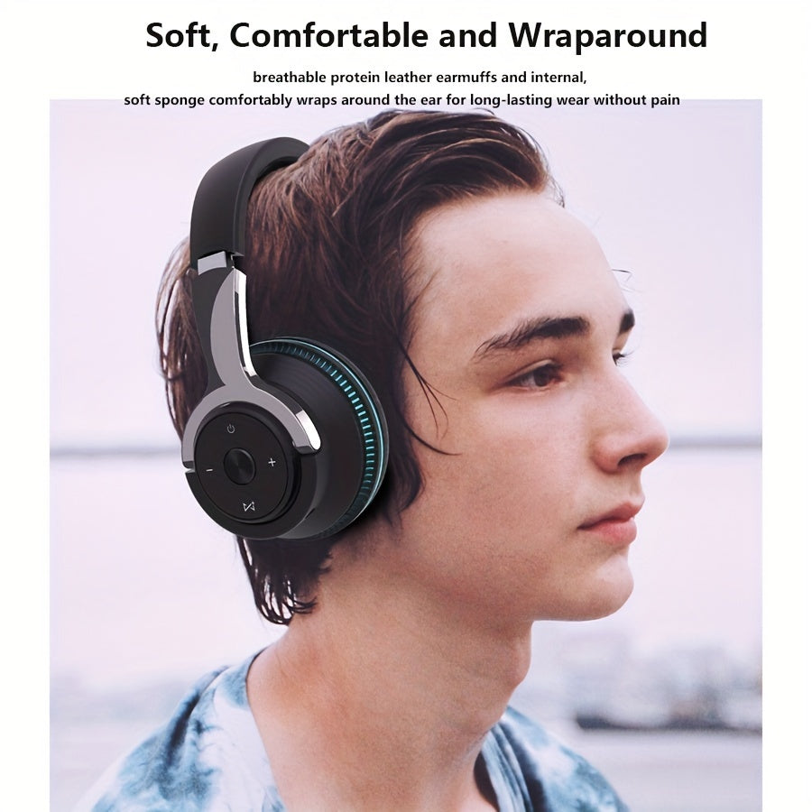 Wireless Headphones - 24 Hours Playtime Over Ear with Mic FM Radio Soft Earpads LED Light TF Card and AUX Support - ZOOMNSTORE