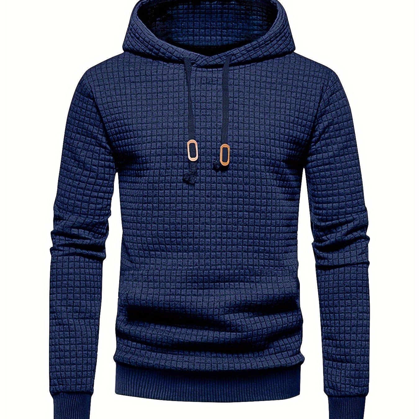 Mens Athletic Hoodie - Navy Blue Stretchy Pullover with Waffle Knit Fabric and Ribbed Cuffs - ZOOMNSTORE