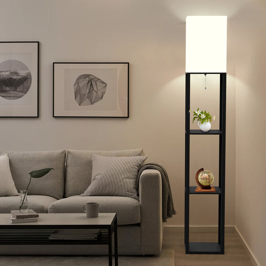 Solid Wood Floor Lamp with Shelves - 629 Height Includes Bulb Ideal for Holidays - ZOOMNSTORE