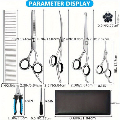 Dog Grooming Scissors Kit - 8-in-1 Titanium Coated with Safety Tips - ZOOMNSTORE