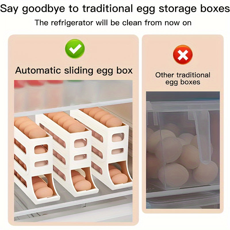 4-Layer Automatic Rolling Egg Rack for 30 Eggs Convenient Side Door Storage for Refrigerators - ZOOMNSTORE