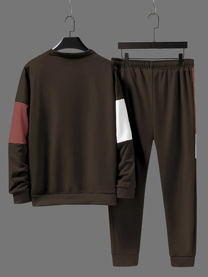 Color Blocked 2-Piece Mens Sweatshirt and Jogger Set - Casual Long Sleeve Outfit for Fall and Winter - ZOOMNSTORE