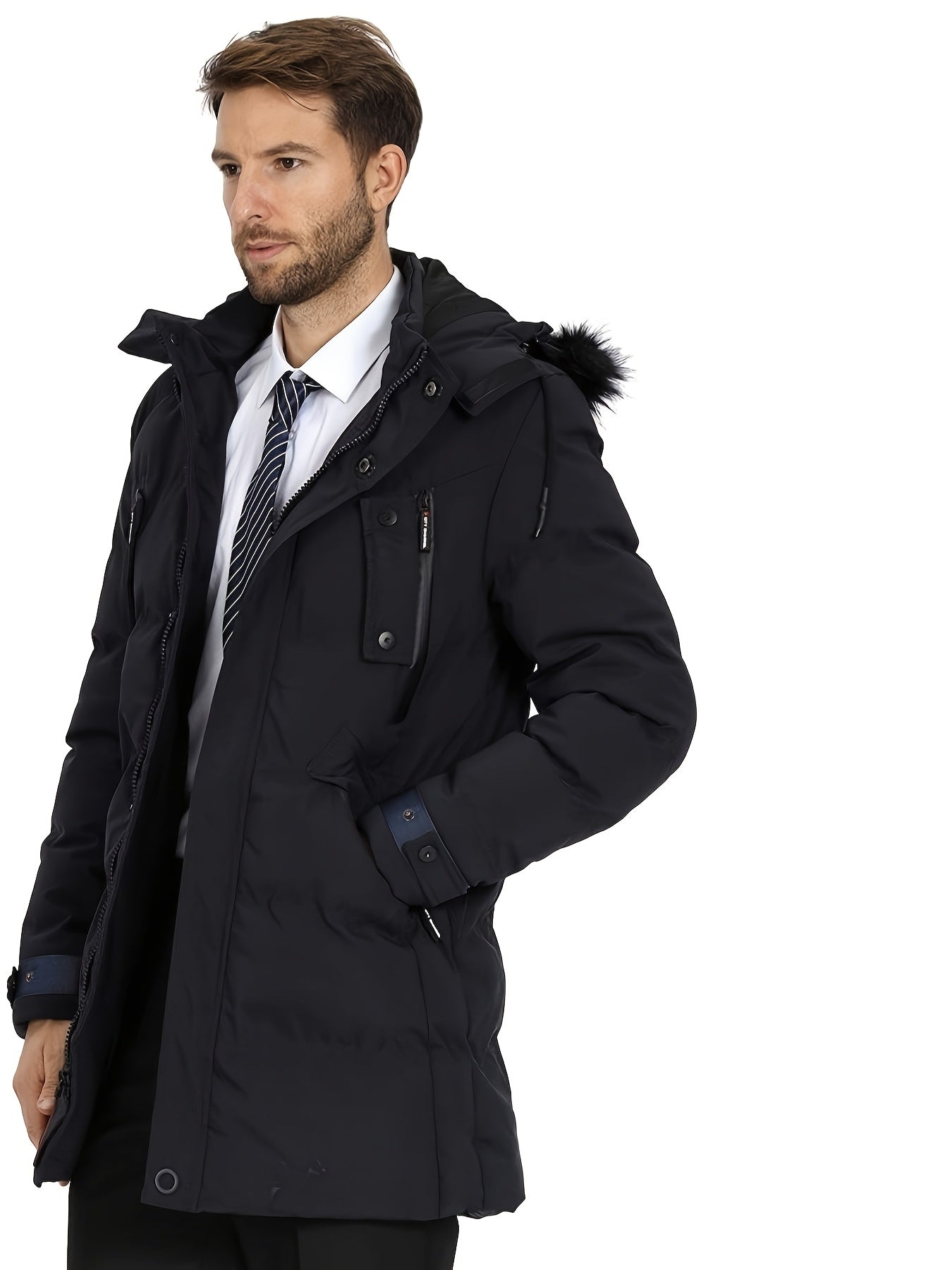 Mens Waterproof Parka Jacket - Warm Puffer Coat with Removable Faux Fur Hood - ZOOMNSTORE