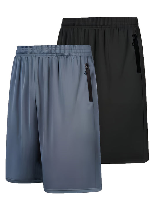 Mens Quick Dry Athletic Shorts - 2pcs Basketball  Football Activewear with Zip Pockets - ZOOMNSTORE