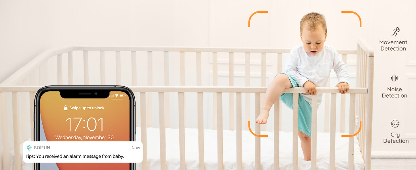 BOIFUN 2K 5'' Screen Control Wifi Video Baby Monitor Camera, ,Two-Way Talk, Motion&Crying Detection, Auto Tracking, Night Vision