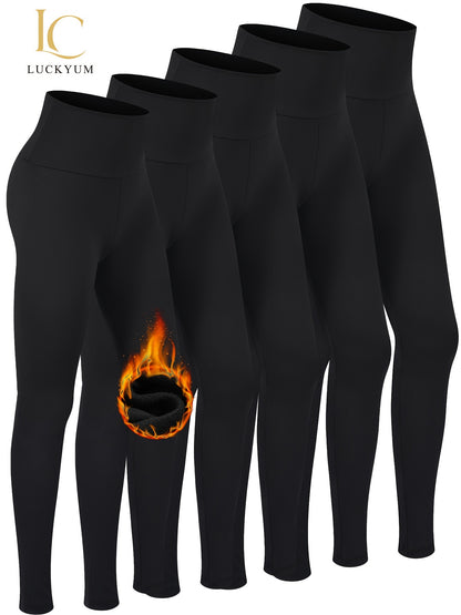 Warm Thermal High Waisted 5 Pack - Plush Lined Leggings for Women - Workout Winter Soft Yoga Pants - ZOOMNSTORE