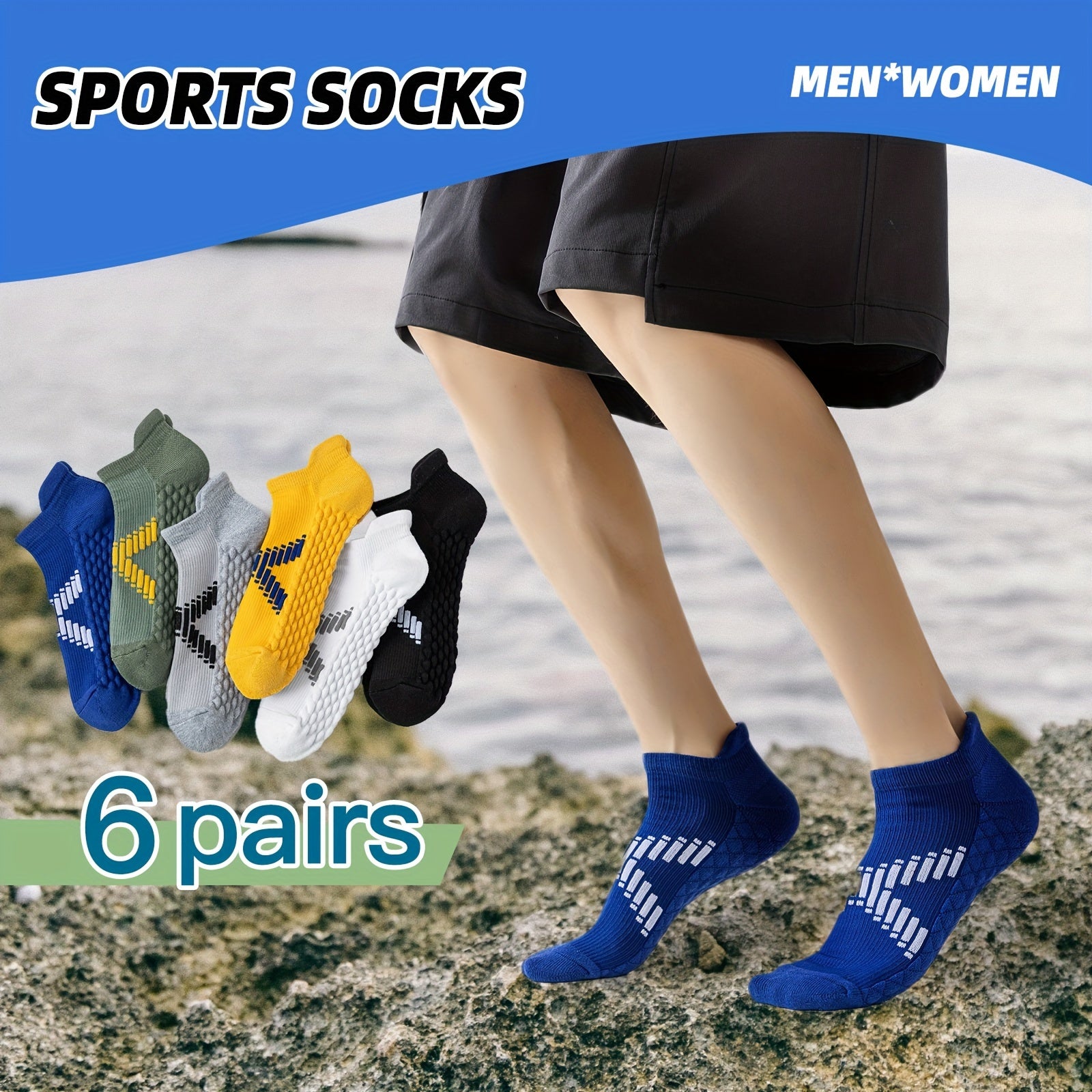 Unisex Athletic Ankle Socks - 6 Pairs Non-Slip Shock Absorbing Breathable Sports Socks for Men  Women - ZOOMNSTORE
