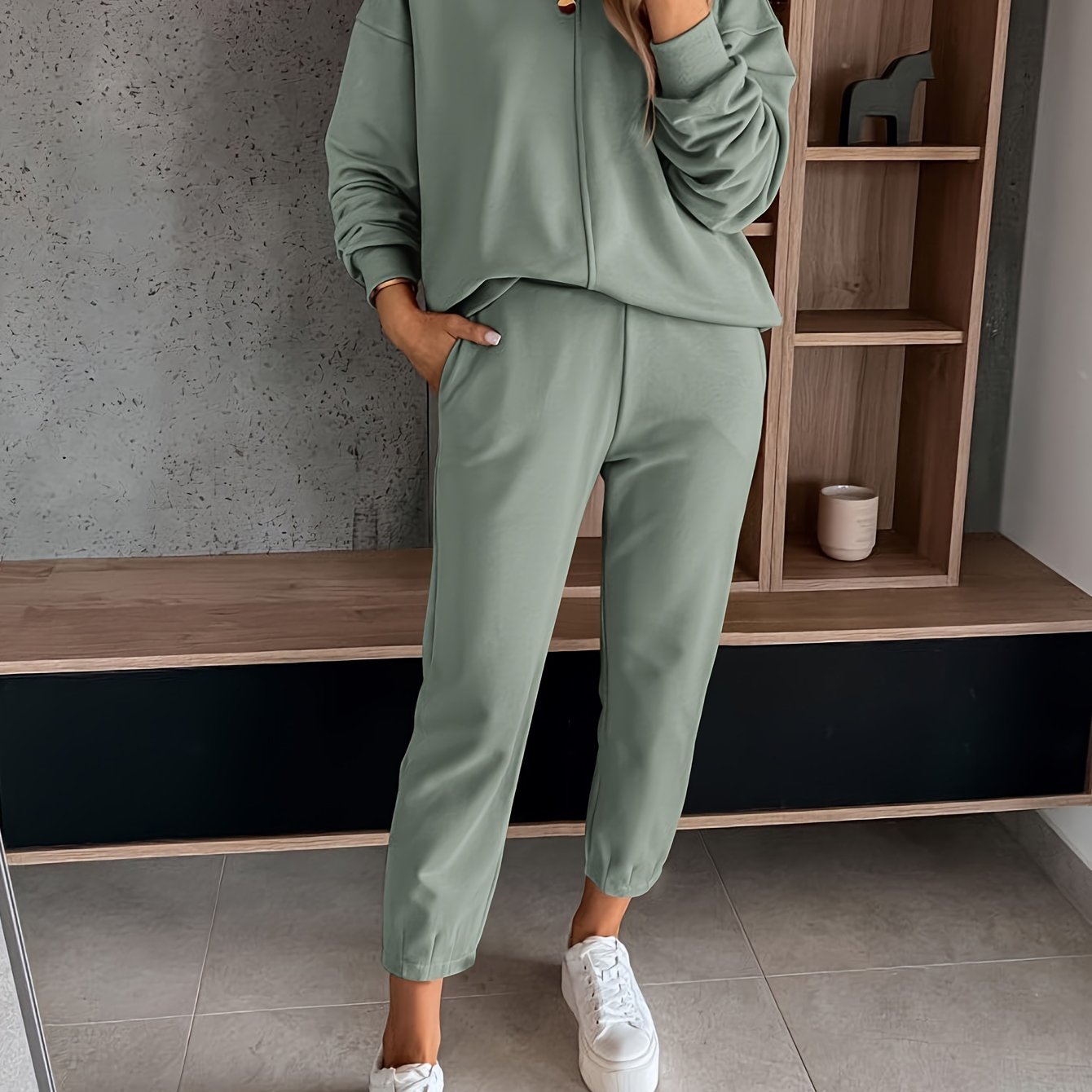 Womens Long Sleeve Pullover  Jogging Pants Set - Casual Autumn Winter Commuting Outfit with Pockets - ZOOMNSTORE
