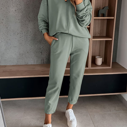 Womens Long Sleeve Pullover  Jogging Pants Set - Casual Autumn Winter Commuting Outfit with Pockets - ZOOMNSTORE