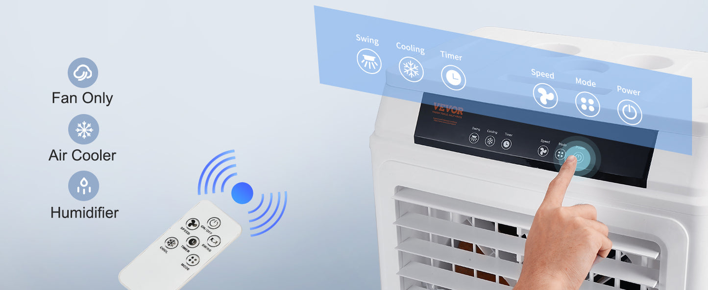 SucceBuy Evaporative Air Cooler Oscillating Swamp Cooler with Adjustable 3 Speeds and 12 H Timer Portable for Indoor Outdoor Use