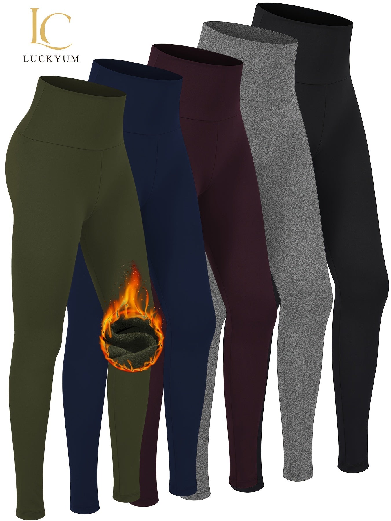 Warm Thermal High Waisted 5 Pack - Plush Lined Leggings for Women - Workout Winter Soft Yoga Pants - ZOOMNSTORE