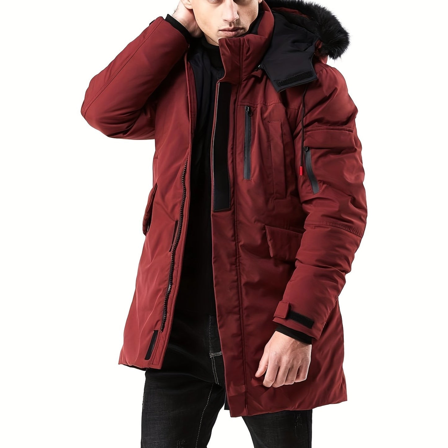 Mens Waterproof Parka Jacket - Warm Puffer Coat with Removable Faux Fur Hood - ZOOMNSTORE