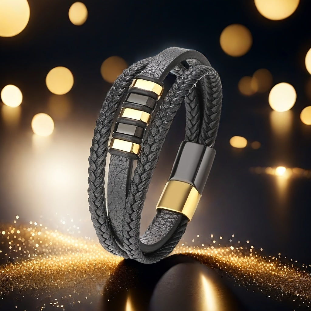 Mens Braided Faux Leather Bracelet - Vintage Punk Accessory with Magnetic Clasp - ZOOMNSTORE