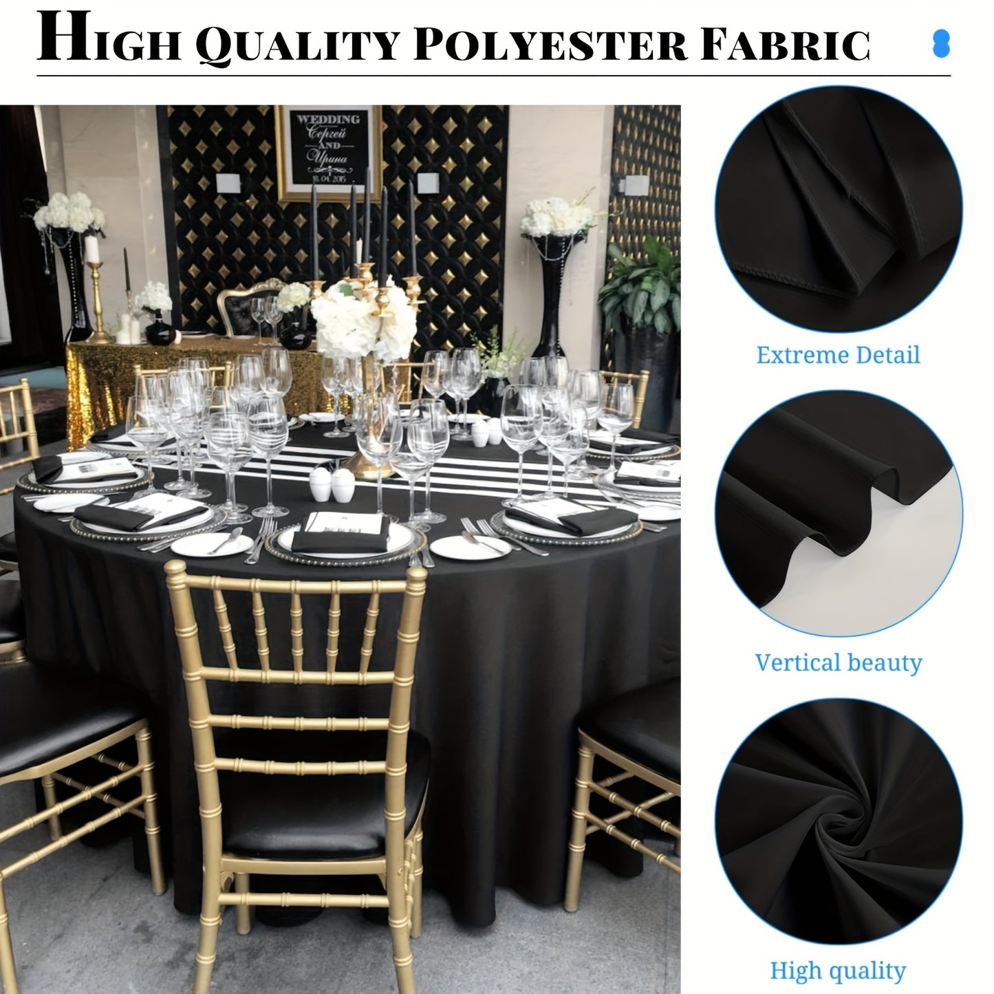 120-Inch Round Polyester Tablecloths - 2 Pack Black  White Perfect for Events  Parties - ZOOMNSTORE