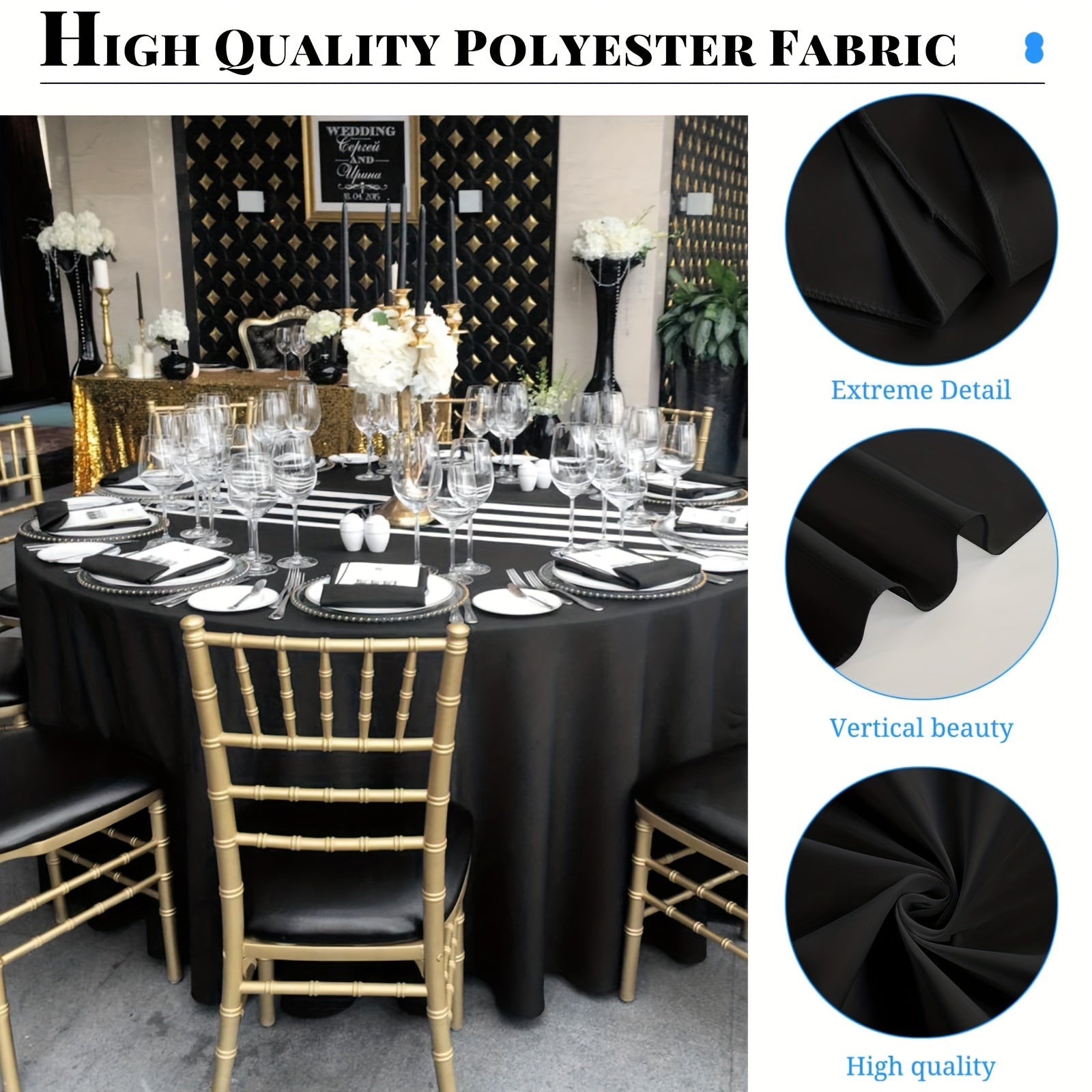 120-Inch Round Polyester Tablecloths - 2 Pack Black  White Perfect for Events  Parties - ZOOMNSTORE
