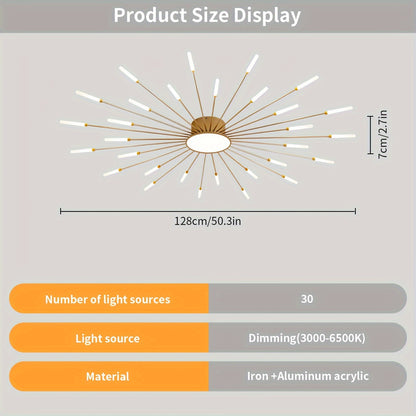 Gold Modern Fireworks Chandelier with 30 LEDs Adjustable 60W-120W 3000K-6500K Lighting for Living Room Bedroom and Dining Room - ZOOMNSTORE