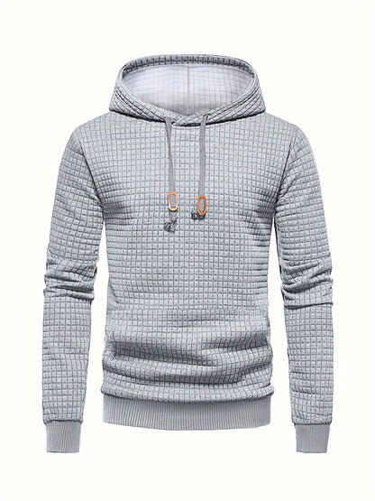 Mens Athletic Hoodie - Navy Blue Stretchy Pullover with Waffle Knit Fabric and Ribbed Cuffs - ZOOMNSTORE